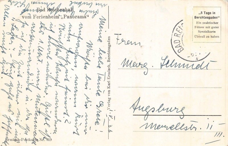 A072 Germany 1936 Bad Reichenhall Mountains Total View postcard