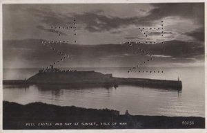 Isle Of Man Peel Castle Sunset Real Photo Postcard