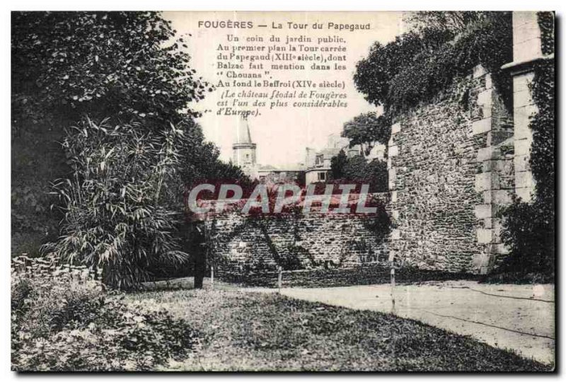 Old Postcard Fougeres The Tour Papegaud A corner of the park