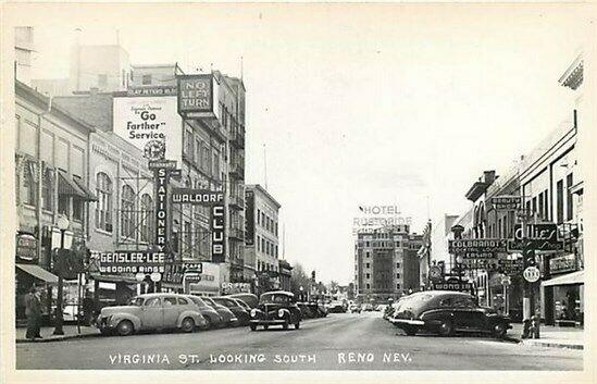 NV, Reno, Nevada, Virginia Street, 1940s Cars, RPPC