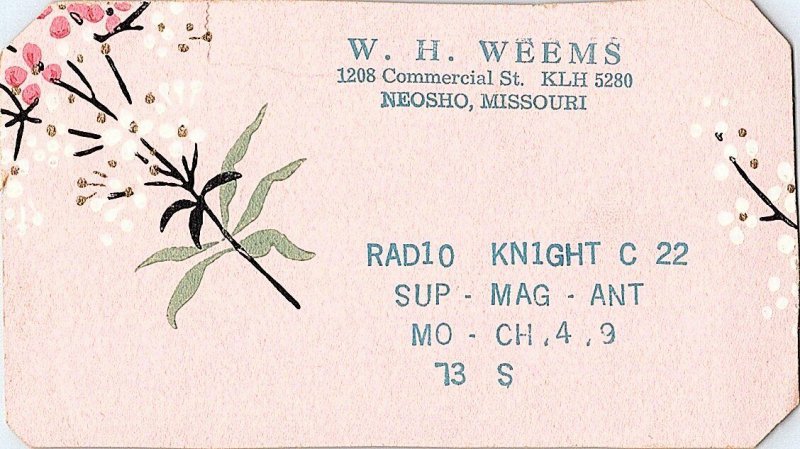 QSL Radio Card From Neosho Missouri