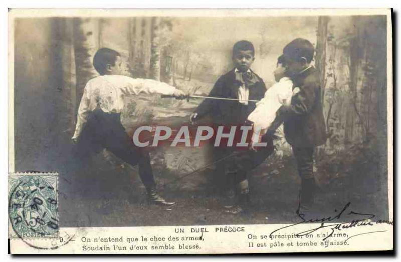 Postcard Old Fencing Kids: early duel