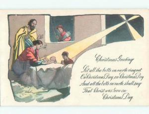 Pre-Linen christmas religious NATIVITY - STAR SHINES ON BABY JESUS k1843