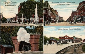 postcard Cambridge Ohio -  Wheeling Avenue, B & O Tunnel, Union Station