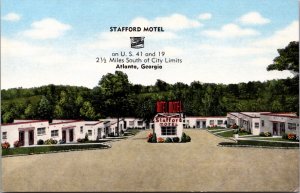 Linen Postcard Stafford Motel US 41 and 19 in Atlanta, Georgia