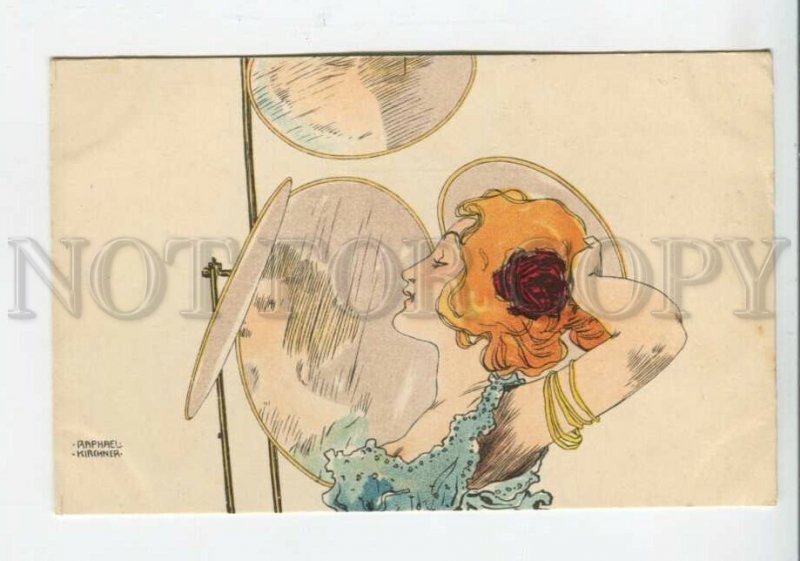 439959 Raphael KIRCHNER Belle Actress Mirror ART NOUVEAU Vintage postcard