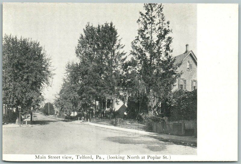 TELFORD PA RAILROAD TRAIN STATION & MAIN STREET DOUBLE SIDED ANTIQUE POSTCARD