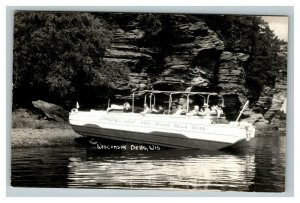 Vintage 1950's RPPC Postcard Duck Boat Crossing Wisconsin Dells Wisconsin