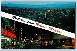 Helena Montana MT Postcard Greetings The Lights At Twilight c1960's Vintage Cars