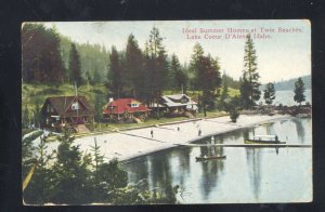 LAKE COUER D'ALENE IDAHO TWIN BEACHES SUMMER HOMES VINTAGE POSTCARD 1912