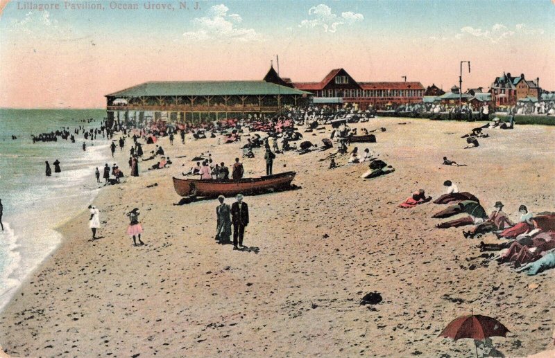 c.1909 Life Boat Lillagore Pavilion Ocean Grove N.J. Postcard 2R4-389 