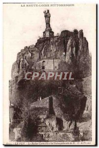 Le Puy Old Postcard Corneille rock and the colossal statue of Our Lady of France