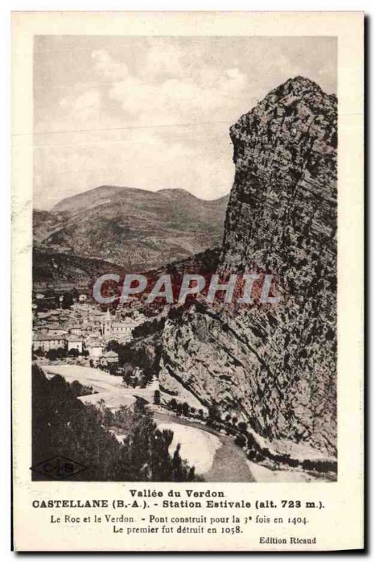 Old Postcard Summer Station Castellane Roc and Verdon