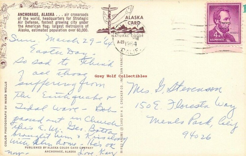 AK, Anchorage, Alaska, Town View, Postmark 1964,H.S. Crocker