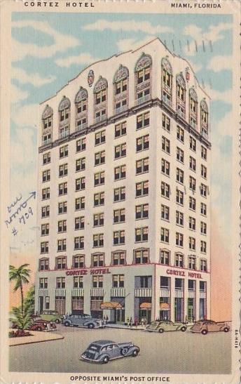 Florida Miami Cortez Hotel Opposite Miamis Post Office  1955