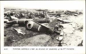 WWII Okinawa Japan Yontan Airfield L Day Bombed Planes Real Photo Postcard