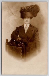 RPPC Duluth MN Edwardian Woman Outrageous Hat Studio Portrait Photo Postcard R30