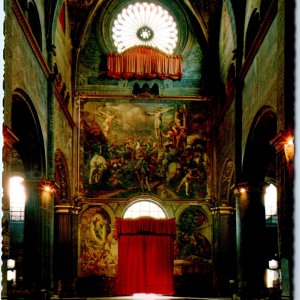 c1970s Cremona, Italy Pordenone Cathedral Painting Red Curtain Chrome 4x6 M20