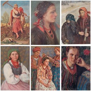 Lot of 31 old postcards Polish ethnic culture folk tradition costume type Poland