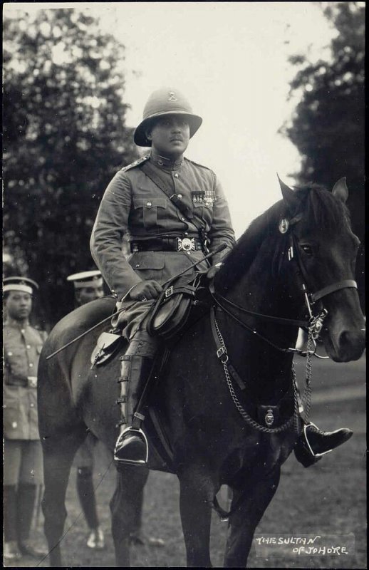 malay malaysia, JOHOR JOHORE, Sultan Ibrahim on Horse Back, Uniform (1910s) RPPC