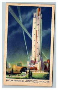 Vintage 1933 Postcard Havoline Thermometer Building at the Chicago World's Fair