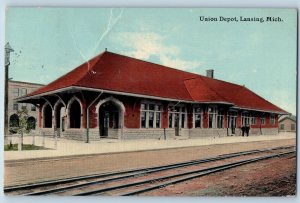 1912 Union Depot Building Railroad Gate Guard Lansing Michigan Antique Postcard