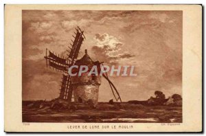 Old Postcard From Sunrise Moon On The Mill