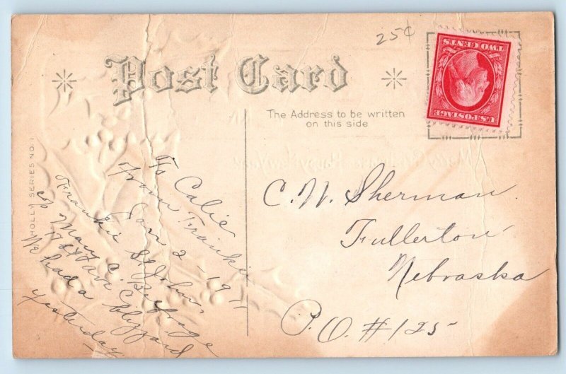 Kearney Nebraska NE Postcard Merry Christmas & Happy New Year Greetings Glitter