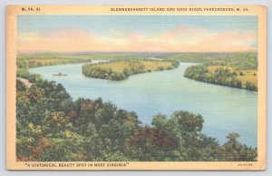 Linen~Air View Blennerhassett Island & Ohio River Parkersburg WV~Vintage Postcar