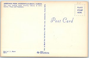 1965 Jacksonville, Fla Greetings Library Civic Center Plaza Fountain Square A225