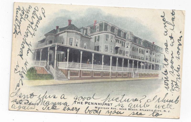 Atlantic City NJ Pennhurst Hotel Michigan Ave 1906 Hand Colored UDB Postcard