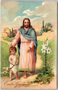 Easter Greetings Jesus With The Child Portrait Greetings Card Postcard