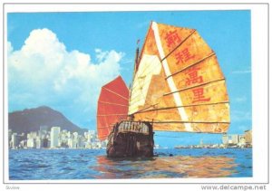 Chinese Junk- With The Background Of Modern Buildings Being The Tourist Centr...