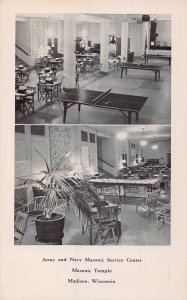 MADISON WISCONSIN ARMY NAVY MASONIC SERVICE CENTER~MASONIC TEMPLE~POSTCARD 1940s