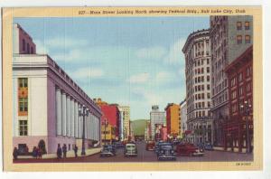 P1161 linen postcard old cars etc main street salt lake city utah