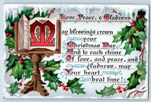 Owatonna Minnesota MN Christmas Postcard Yuletide Holly Berries Embossed Tuck