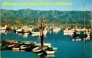 Vtg Postcard Greetings from Santa Barbara California CA - Unused Docks w Boats