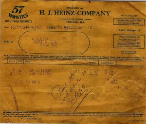 1928 H.J. HEINZ COMPANY CHICAGO ILL WESTERN AVE STATEMENT INVOICE 35-50