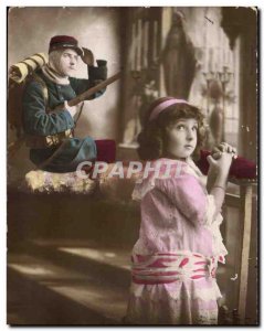 Old Postcard Fantasy Patriotic Army Soldier and child