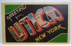 Greetings From Utica New York NY Large Big Letter City Postcard Linen Unused