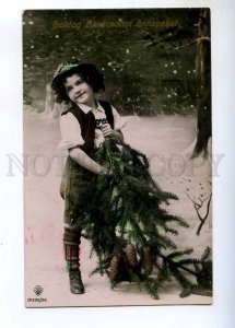 244251 CHRISTMAS X-mas Boy w/ Tree Vintage PHOTO RPPC New York