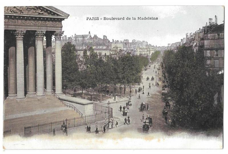 Paris France Boulevard de la Madeleine Vintage Postcard