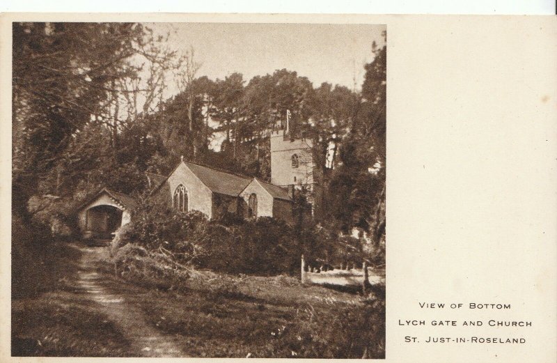 Cornwall Postcard - View Bottom Lych Gate & Church - St Just-in-Roseland  ZZ1470