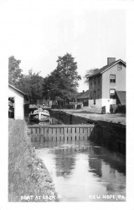 New Hope Pennsylvania Boat at Lock Real Photo Vintage Postcard AA55937