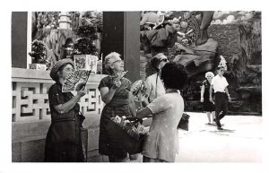 Hong Kong Tiger Balm Gardens Ladies with Fans Real Photo Postcard AA43684