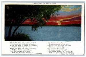 c1940 Welcome to Winona Sunset Poem River Lake Indiana Victor Hartfield Postcard