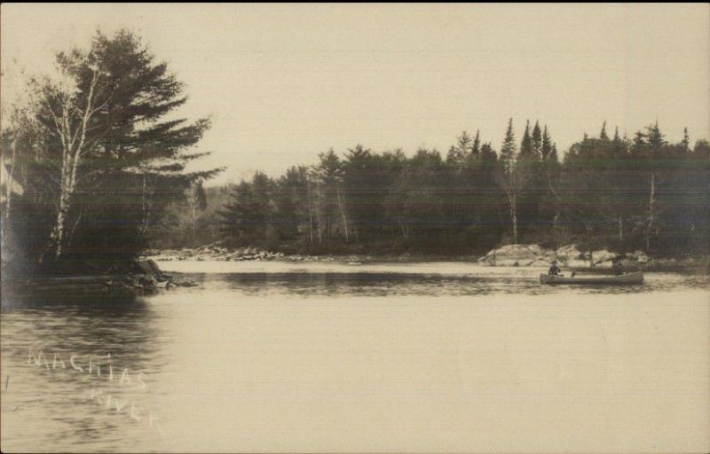 Machias ME River Scene c1910 Real Photo Postcard