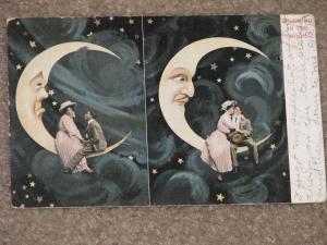 Spooning in The Moon, 1908, used vintage card