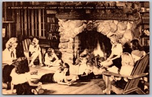 Vtg Cedar Rapids Iowa IA Camp Hitaga Camp Fire Girls Relaxing 1940s Postcard