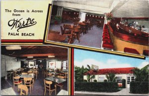 The Ocean is Across From Werts Restaurant Palm Beach Florida Linen Postcard C097